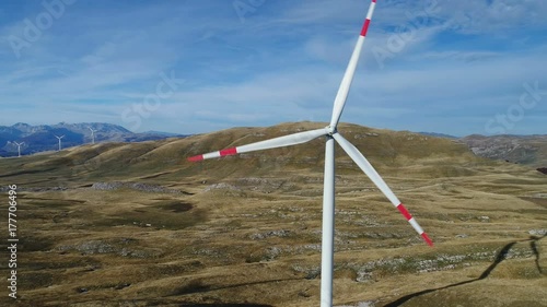 Aerial view on Wind Power, Turbine, Windmill, Energy Production - Green technology, a clean and renewable energy solution photo