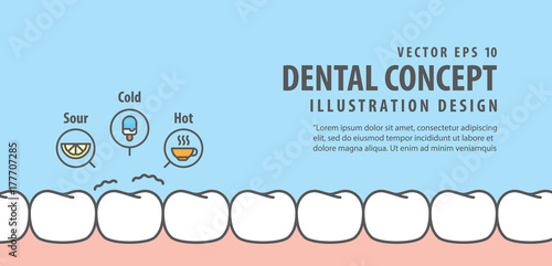 Banner Sensitive teeth illustration vector on blue background. Dental concept.