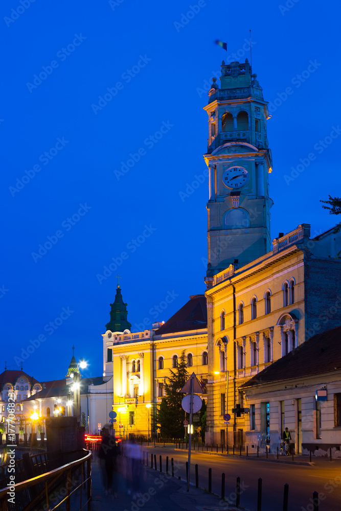 Illuminated Oradea city hall