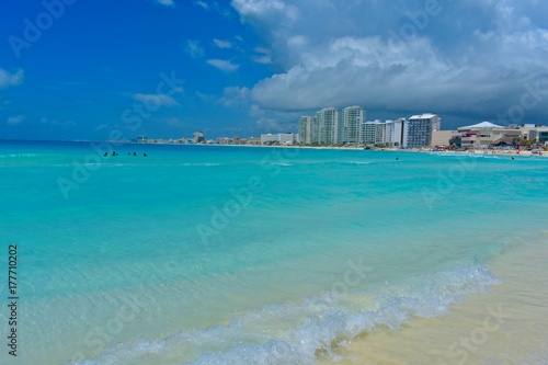 Beach in Cancun Mexico overlooking the hotel zone © Anett