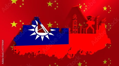 Energy and Power icons set and grunge brush stroke. Energy generation  transportation and heavy industry relative image. Flags of the China and Taiwan. 3D rendering