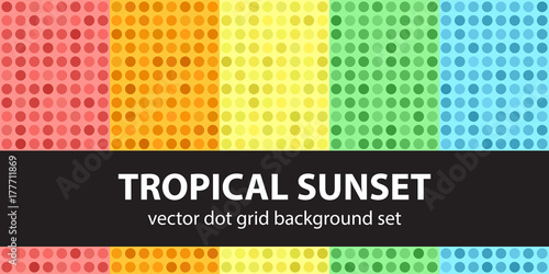 Polka dot pattern set Tropical Sunset. Vector seamless geometric dot backgrounds
