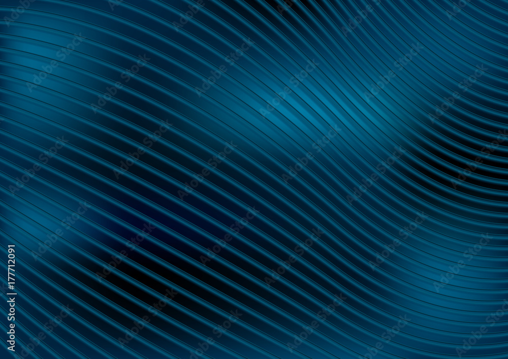 Deep blue abstract wavy lines vector background