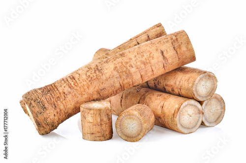 Burdock roots on white background