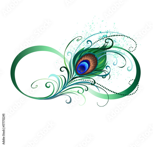 Infinity symbol with peacock feather