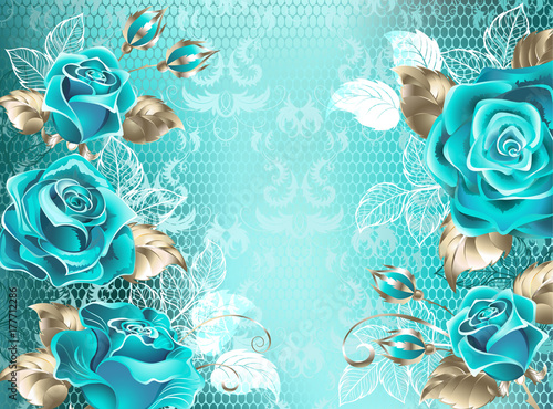 Lacy background with turquoise roses