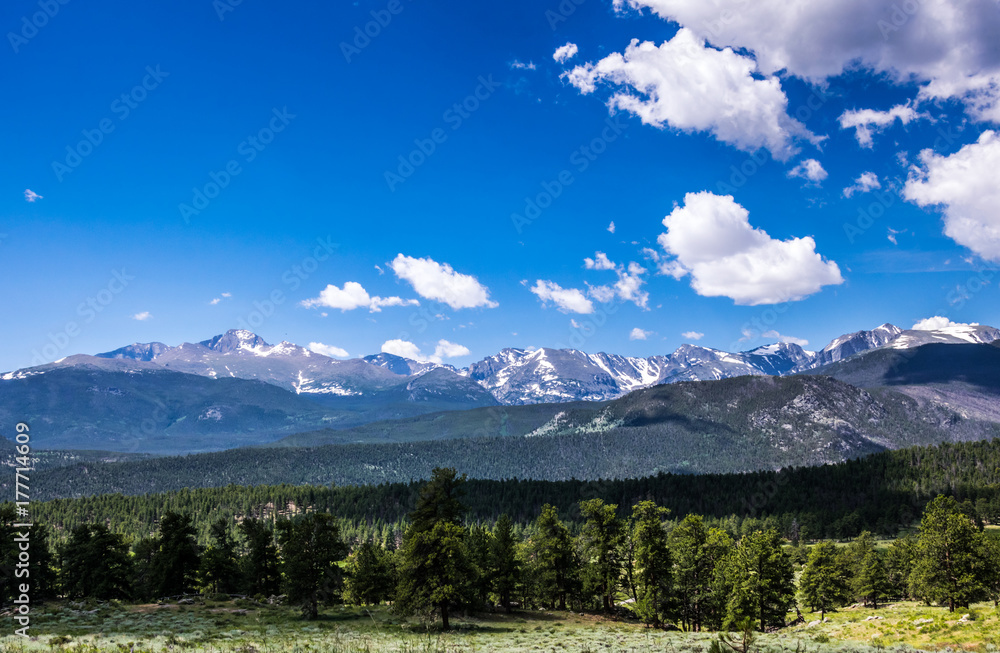 Rocky Mountains, Coralado. High-mountain valleys and cliffs of the Rocky Mountain National Park