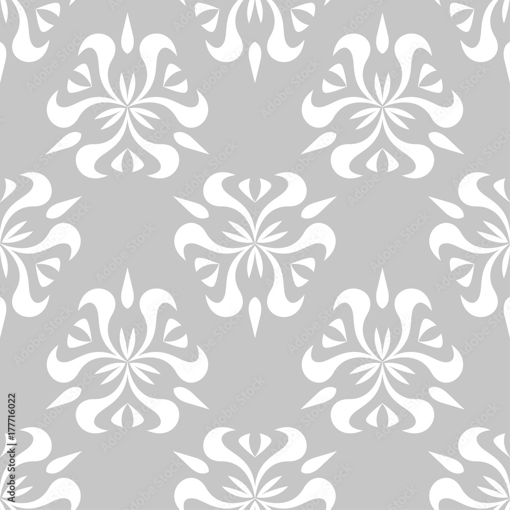 White floral seamless pattern on gray background White floral seamless pattern on gray background