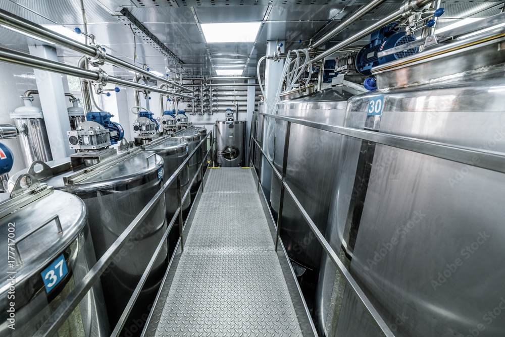 Obraz premium Metal tanks, modern production of alcoholic beverages.