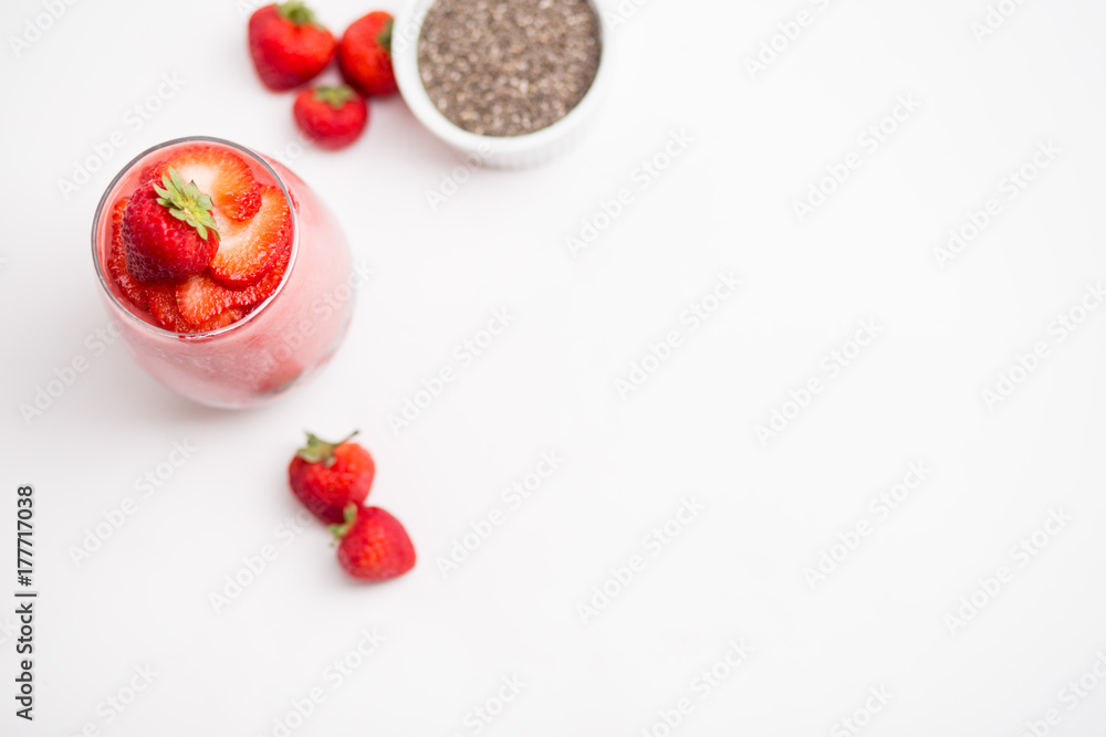 Strawberry Fruit Smoothie layered with Chia Pudding Strawberry Fruit Smoothie layered with Chia Pudding