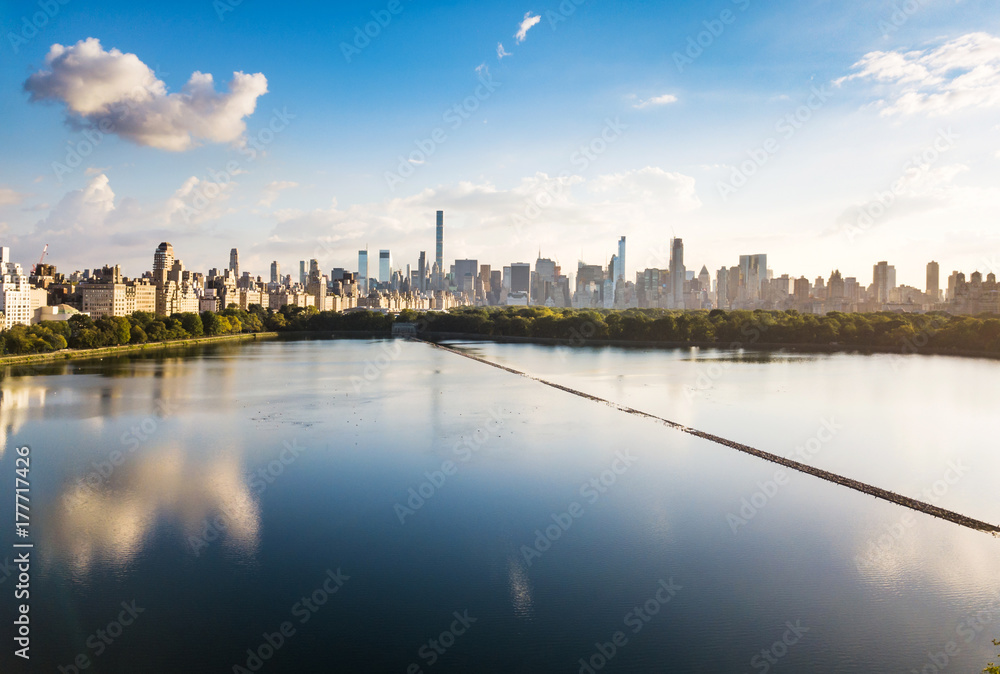 Central park reservoir in New York aerial view