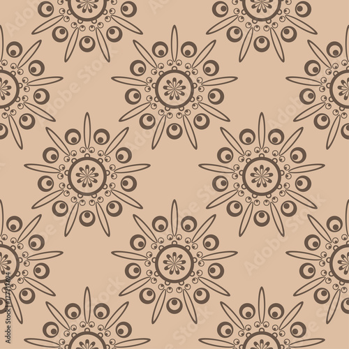 Brown floral seamless pattern on beige background
