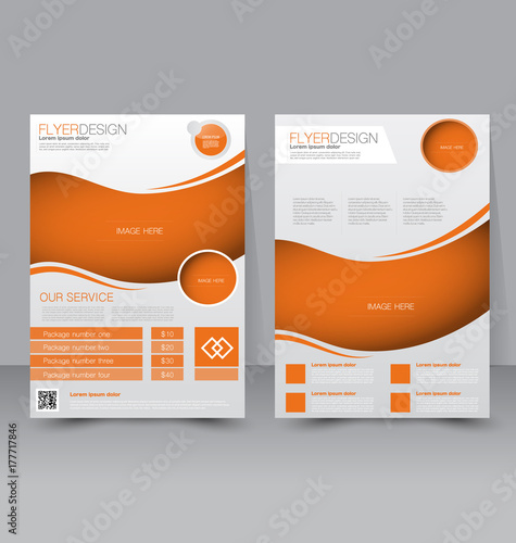 Flyer template. Business brochure. Editable A4 poster for design education, presentation, website, magazine cover. Orange color.