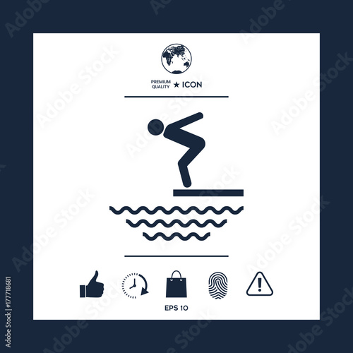 Swimmer on a springboard, Jumping into the water - icon