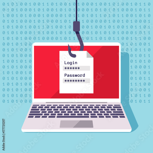 Password data phishing, hacker attack prevention vector concept