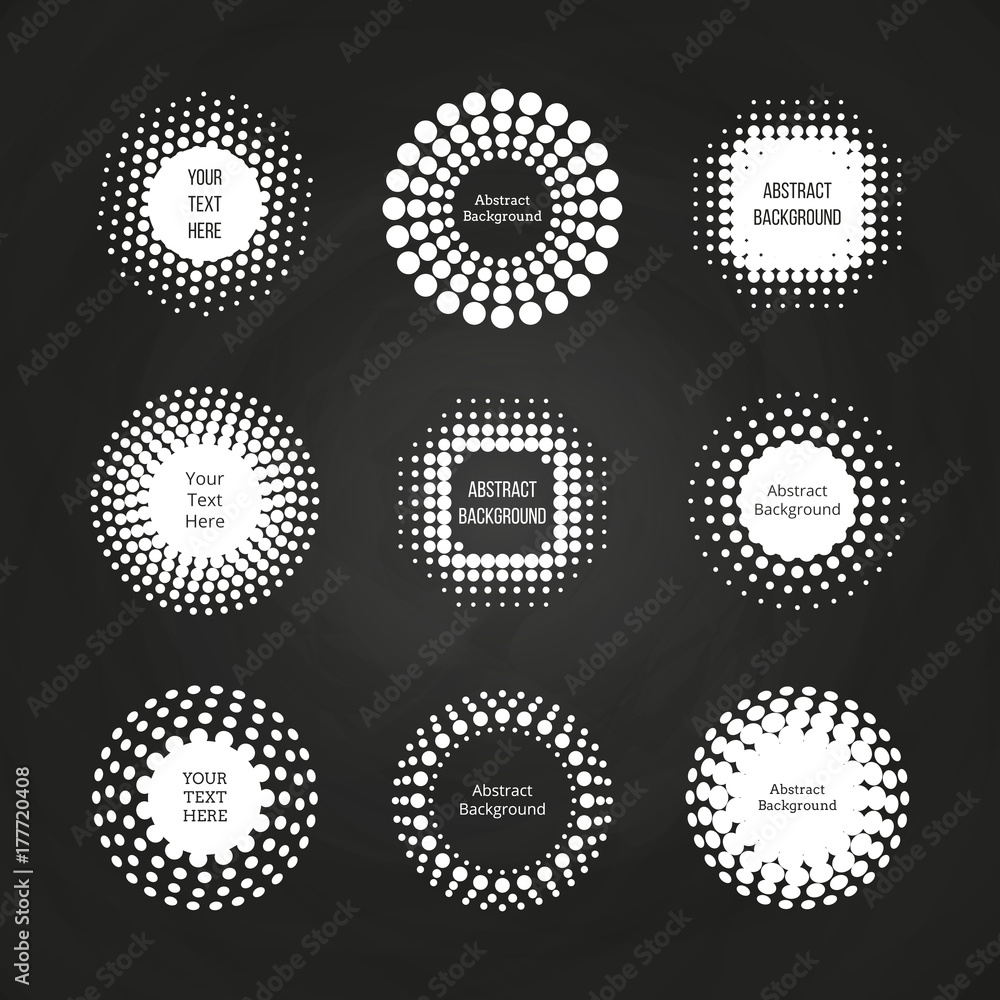 Abstract round dotted banners - halftone labels set on chalkboard