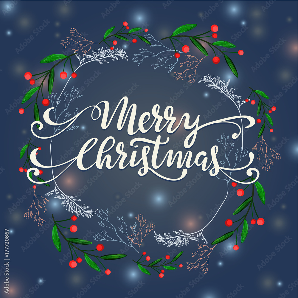 Merry Christmas winter wreath vector illustration. Merry Christmas winter wreath vector illustration.