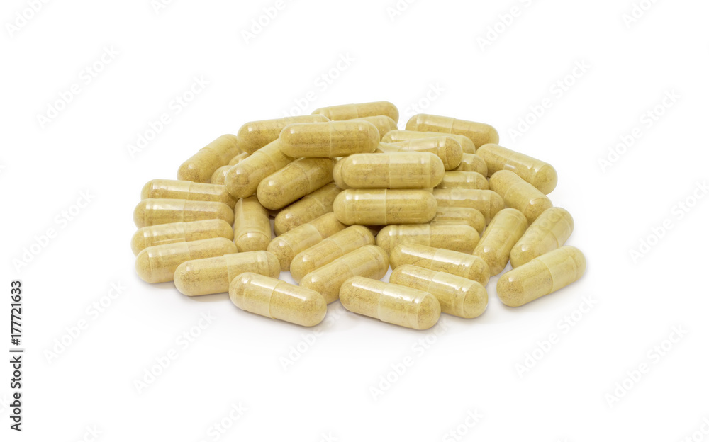 Capsules with dietary supplements on a white background Capsules with dietary supplements on a white background