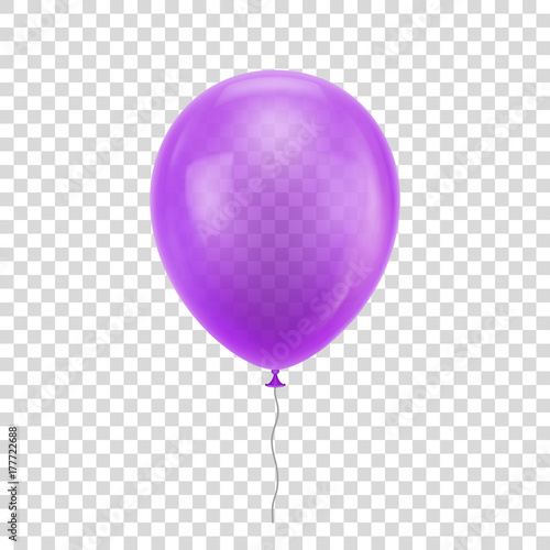Purple realistic balloon. Violet ball isolated on a transparent background for designers and illustrators. Balloon as a vector illustration