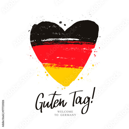 Guten Tag. Flag of Germany in a big heart.