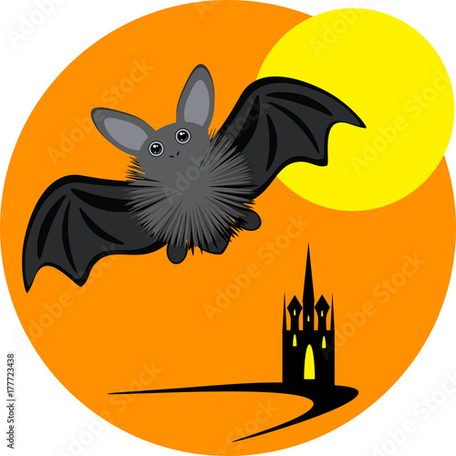 Halloween inllustration with bat moon and castle