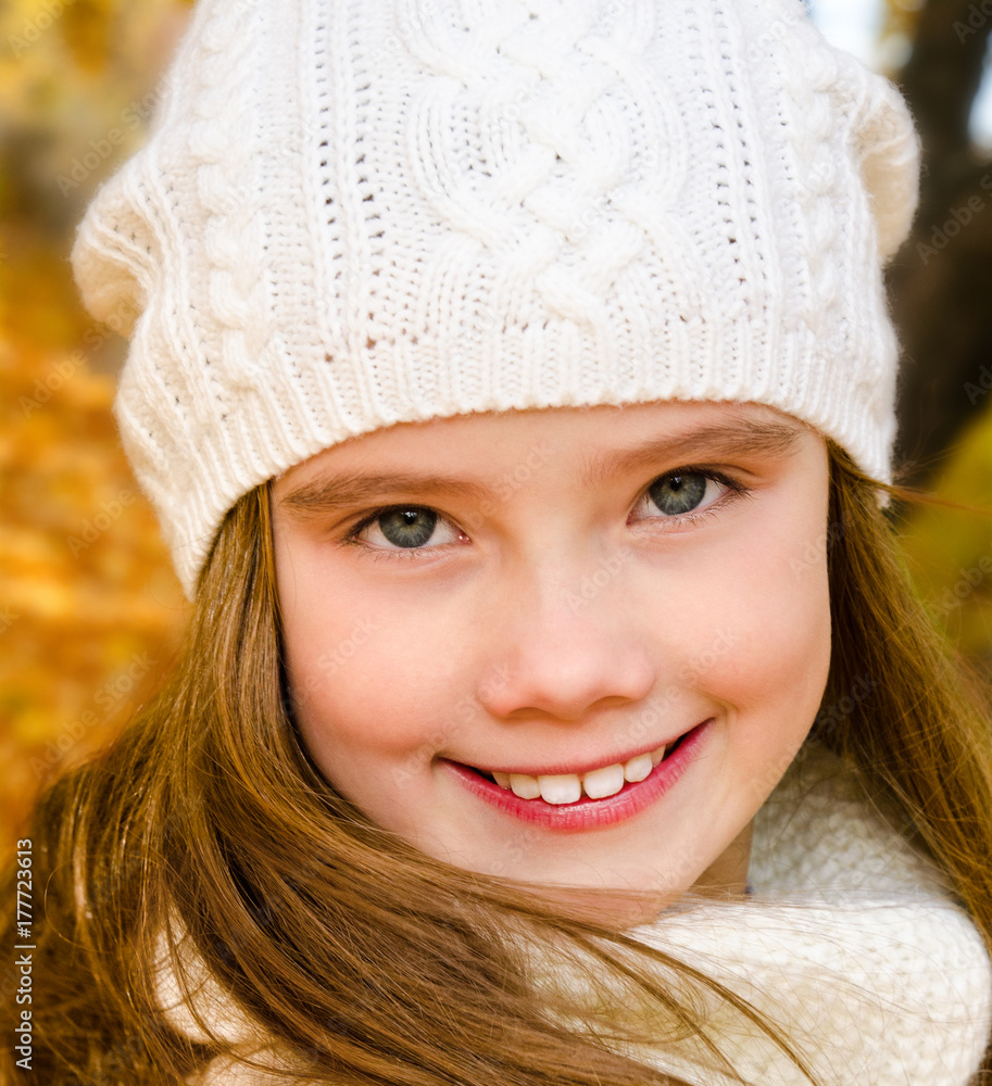 Autumn portrait of adorable little girl in hat Autumn portrait of adorable little girl in hat