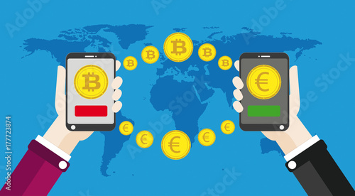 Hand Smartphone Bitcoins Euro Click World Payment
