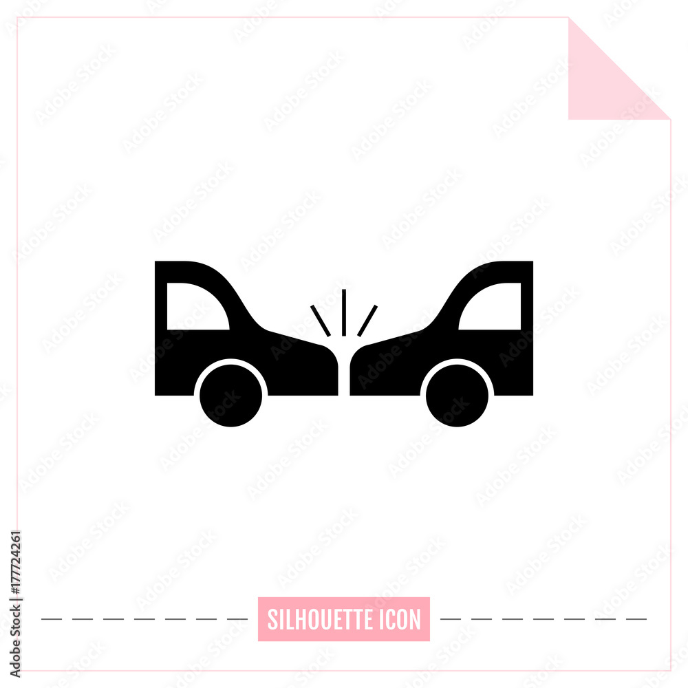 Accident. Silhouette, black and white icon isolated on white background. Road safety. Accident. Silhouette, black and white icon isolated on white background. Road safety.
