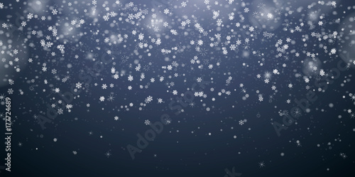 Snowflakes, realistic christmas snow, happy new year background, falling snow flake, white dust, blizzard, xmas vector illustration, overlay winter texture, lights. Isolated on transparent background