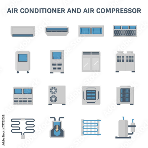 Vector icon of air conditioner and air compressor part of hvac system.