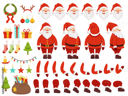 Mascot creation kit of christmas character. Santa in different keyframes