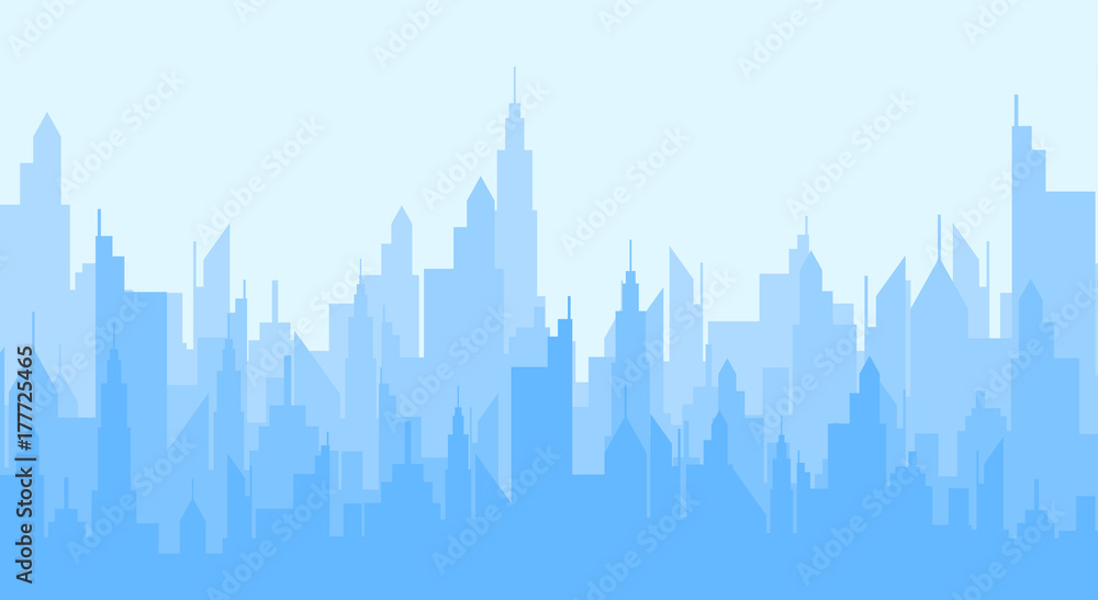 Blue cityscape silhouette
