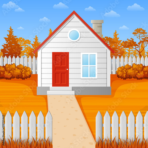 Cartoon wooden house in fall season