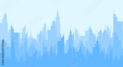 Blue cityscape silhouette
