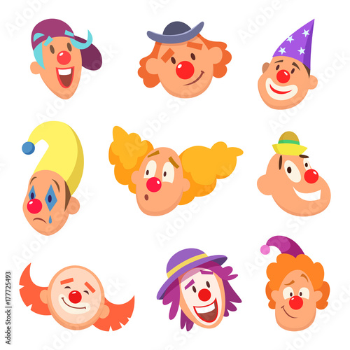 Avatar set of funny clowns with different emotions