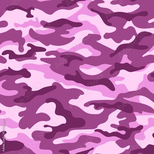 Camouflage seamless pattern, pink monochrome. Vector