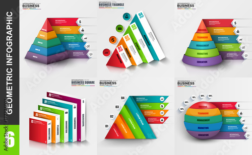 Infographic geometric elements data visualization vector design template. Business concept with 4 and 5 options, steps or processes, workflow, diagram, chart, infochart, marketing icon, info graphics.