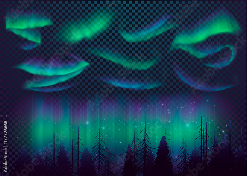 Fotografie, Obraz Night Sky, Aurora Borealis, Northern Lights Effect, Realistic Colored polar lights