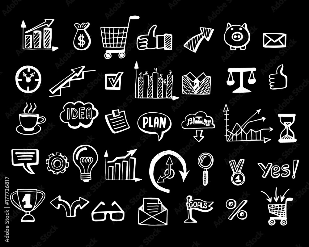 Social media business doodles, items on black background Social media business doodles, items on black background