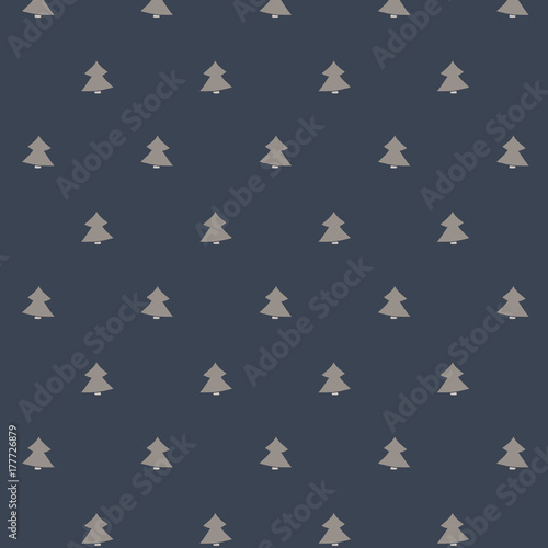 Blue background with christmas trees, hand drawn illustration. Blue and brown background.