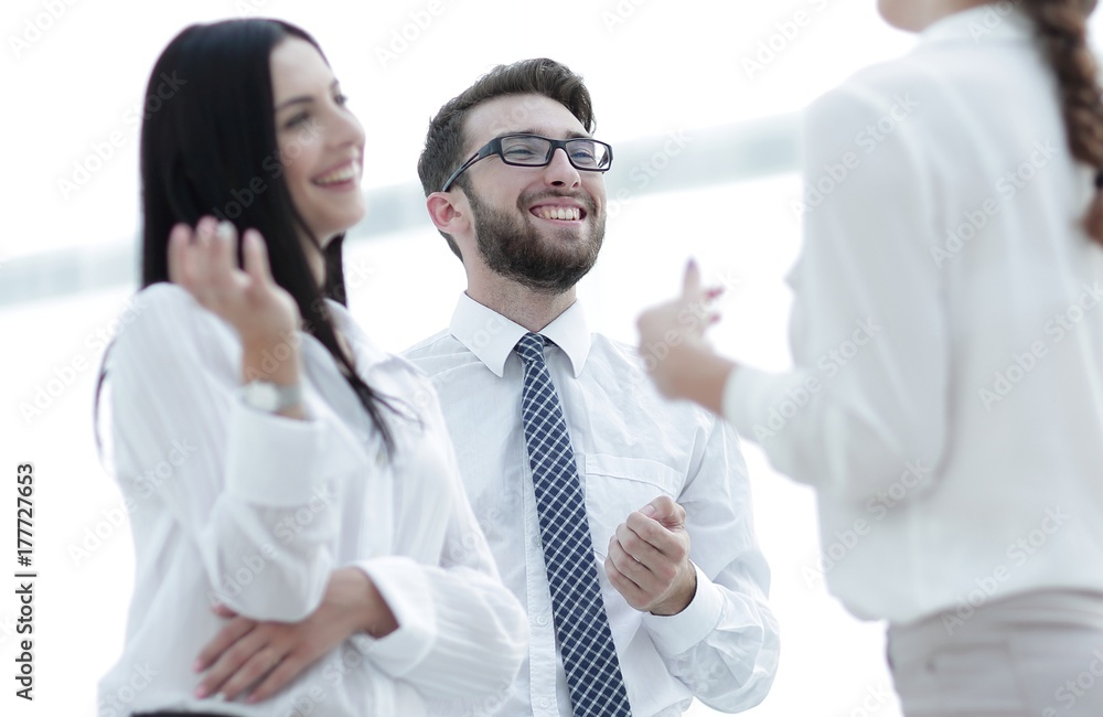 company employees are talking in the office. company employees are talking in the office.