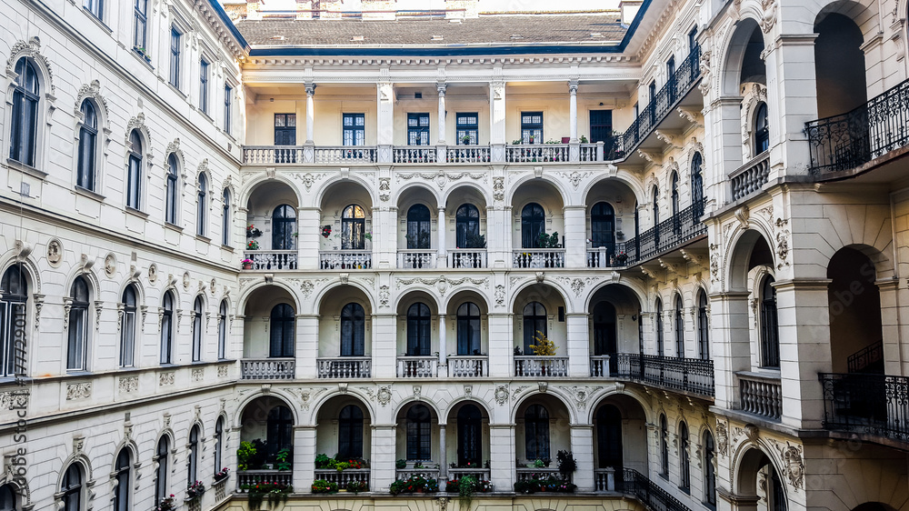 The inner courtyard of typical hungarian house. Budapest, Hungary