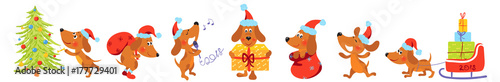 Horizontal banner with Christmas dogs