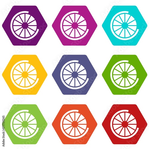 Sign incomplete download icon set color hexahedron