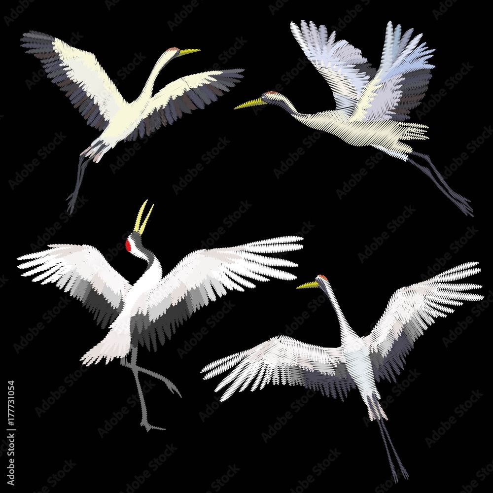 Obraz premium the crane embroidery, vector illustration