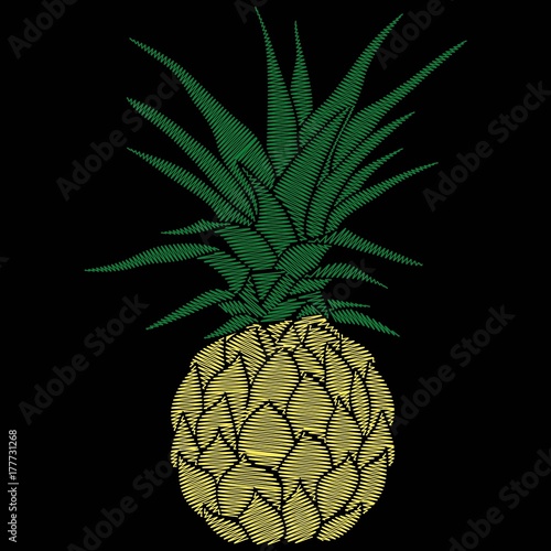 pineapple embroidery - vector, illustration