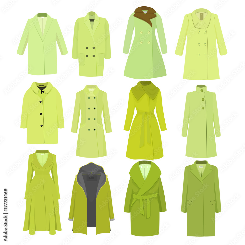 Set of autumn winter models female coat. Vector illustration Set of autumn winter models female coat. Vector illustration