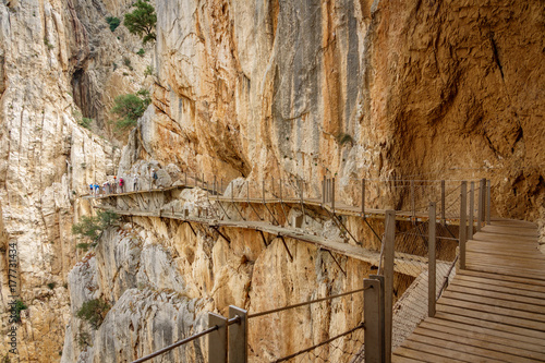 El Caminito del Rey old and new footpath with tourists