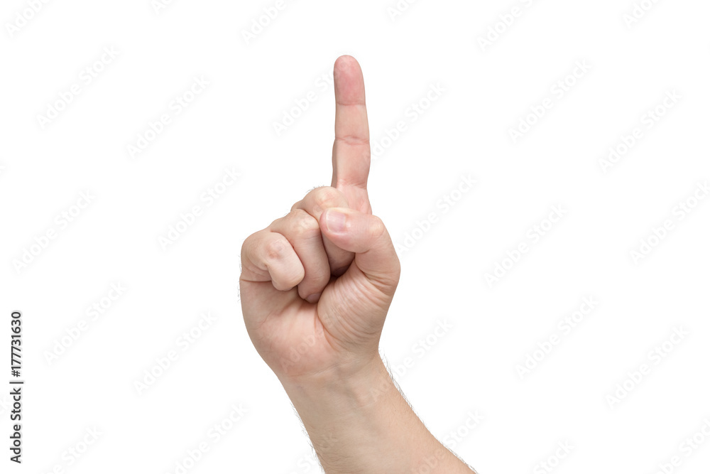 A pointing finger with hand up. Isolated white background A pointing finger with hand up. Isolated white background