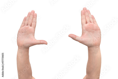 Two hands symbol that means stop on white background
